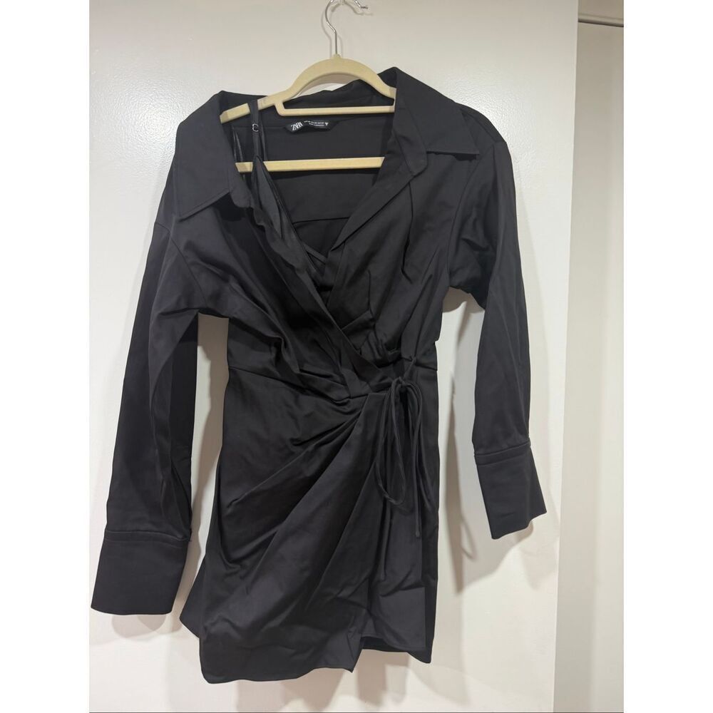 Zara size XS black long sleeve women’s mini dress collared business casual